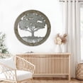 thumbnail image 4 of LuxenHome Gray Metal Tree of Life with Roots Wall Decor with Round Wood Frame, 4 of 9