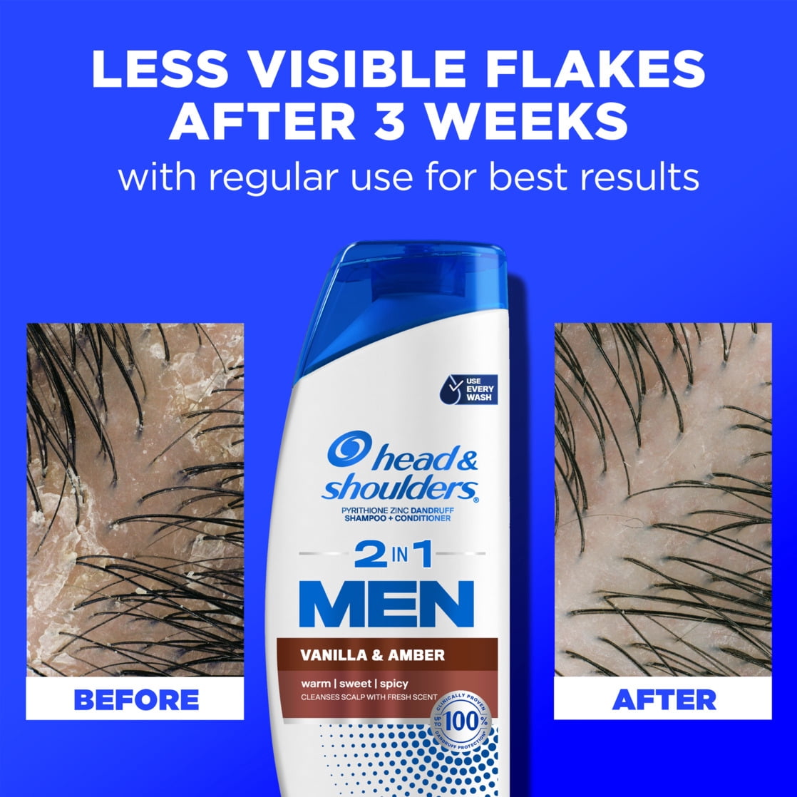 (6 pack) Head and Shoulders 2in1 Dandruff Shampoo and Conditioner for Men, Vanilla and Amber, 12.5 fl oz