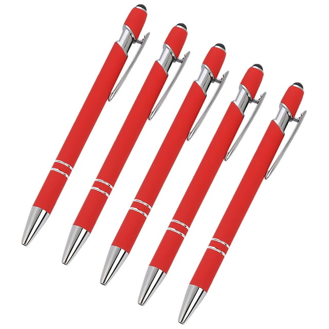 SLYNSHome 5 Pcs Stylo-Bille 2-en-1 Stylet Stylo-Bille Rétractable avec Pointe de Stylet, Stylet en Métal pour Écrans Tactiles Fournitures de Bureau - Rouge