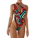thumbnail image 1 of Traje de baño de una pieza para mujer, un solo hombro, cuello profundo, hermosos patrones, traje de baño de cintura alta tipo 4 XL, 1 of 6