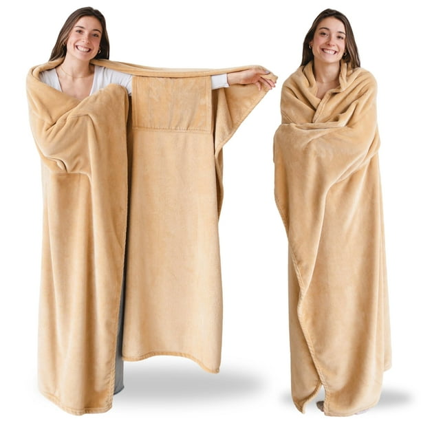 Manta portátil Super Blanky para mujeres y hombres, color beige