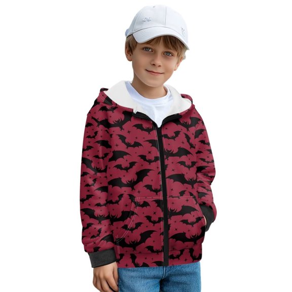 Uorisanigo Zip Up Hoodies Hooded Sweatshirt Red Black Bat Kids Long Sleeve Hooded Jacket Casual Warm Shirt Sweatshirt Spring Fall Activewear Hoodie for Boys Girls