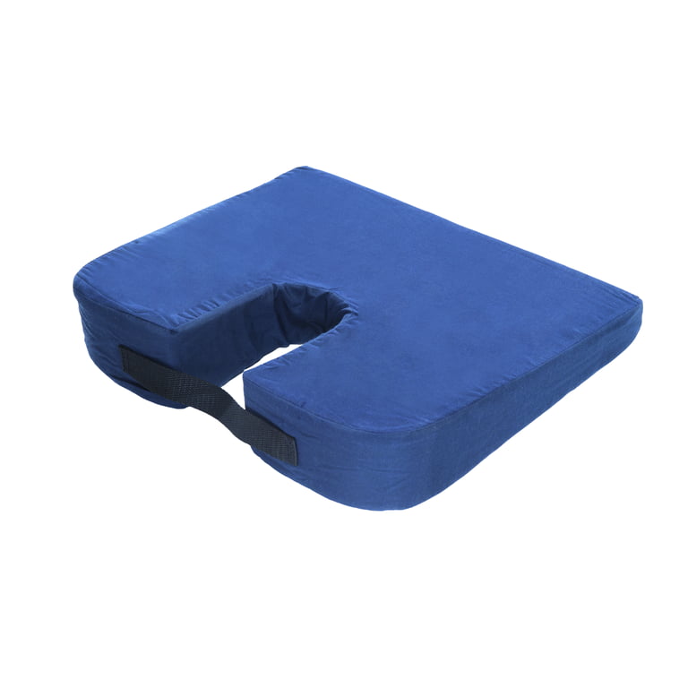 Essential Medical Supply Sloping Bucket Seat Car Cushion with Coccyx Cut  Out with Navy Cover 