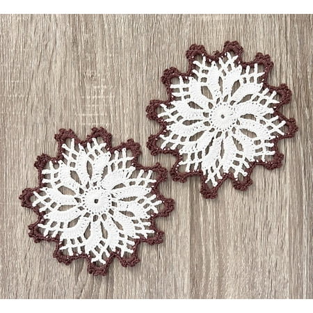 

Fennco Styles Handmade Crochet Cotton Whirlwind Two-Tone Doily 6 Round 2-Piece - Chocolate Drink Coaster for Everyday Use Holiday Farmhouse Décor Cocktail Tea Party Special Occasion