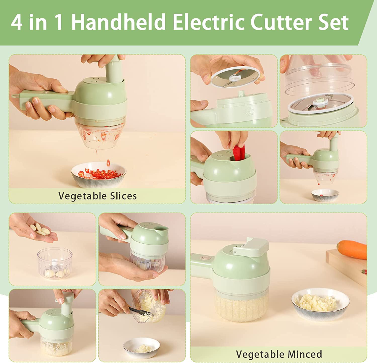 4 In 1 Handheld Electric Vegetable Cutter Set Durable Chili Vegetable –  Lalafany-Life