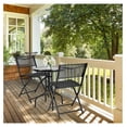 thumbnail image 2 of Bistro Set 3 Pieces, Round Patio Table & Folding Chairs for Outdoor Use, Black Metal Furniture for Balcony, Garden, Backyard, Space Saving Compact Design, 2 of 8