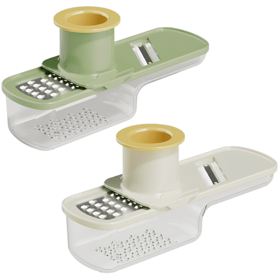 2 Pcs Multifunctional Food Graters, Garlic Slicer, Ginger Grater, Vegetable Mandoline Slicer with Container, Food Safe Stainless Steel Blades for Kitchen Use