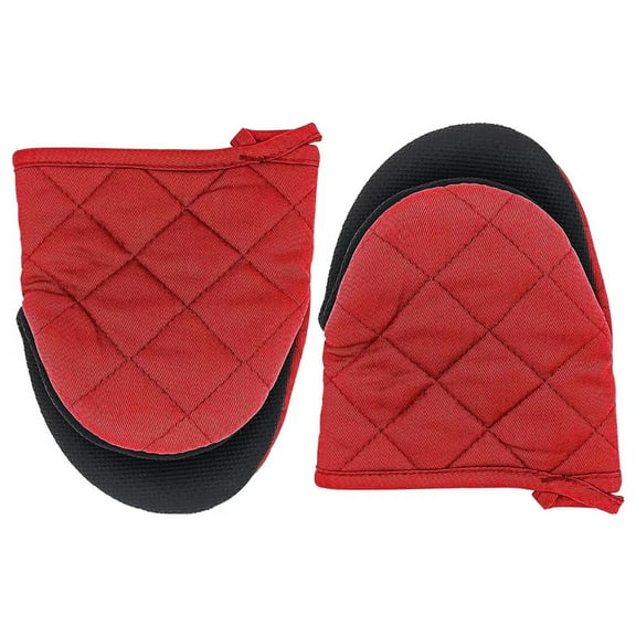 ACDANC 2Pcs Oven Mitts Short Oven Cooking Mitts Pair Heat Resistant Oven Gloves with Non-Slip Grip and Hanging Loop Red