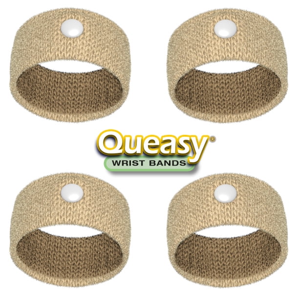Queasy Wrist Bands, Nausea Relief Aid Acupressure Wristband - 2 Pairs, Beige