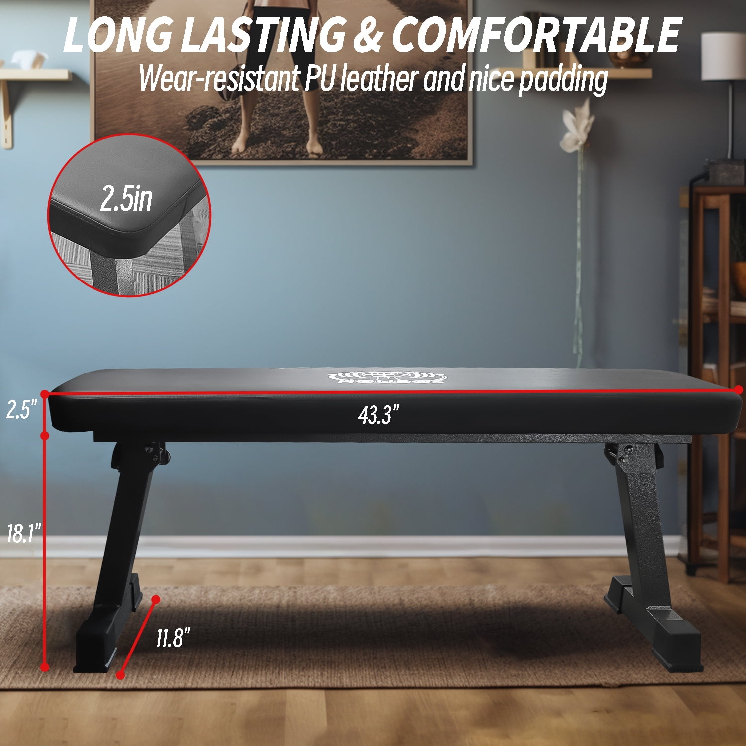 Flat Weight Bench for Home Gym, Adjustable Multi-Purpose Weight Training and Ab Exercises 1000lb Capacity