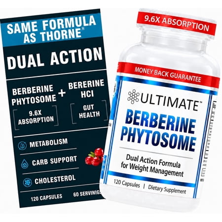 Ultimate Berberine Phytosome Dietary Supplement, Enhanced Absorption, Metabolic, Gut & Cholesterol Support, Third-Party Tested, 60 Capsules