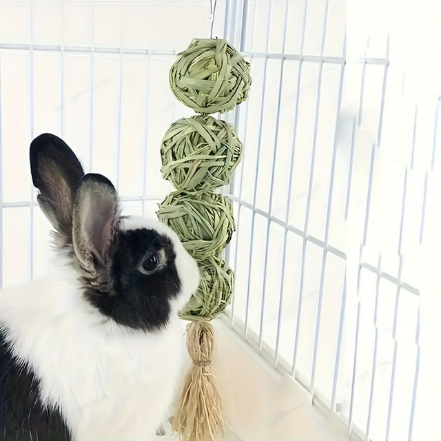1PCS Brushed Artificial Grass Chew Toy for Rabbits - Durable Teething & Play Ball Set for Small Animals