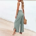 thumbnail image 6 of Wide Leg Linen Pants for Women Cropped Elastic Waist Ruffle Hem Beach Flowy Pants with Pockets Womens Spring Pant Mint Green 3XL, 6 of 7