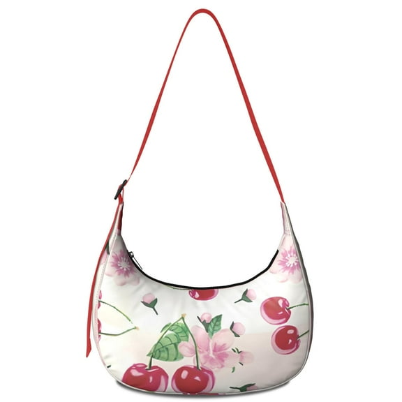 Cherry Crossbody Bag Lightweight Nylon Adjustable Strap Cute Sweet Red Pink Fruit Pattern Print Aesthetic Cherry Lovers Art Illustration Candy Small Purse Travel Everyday Use