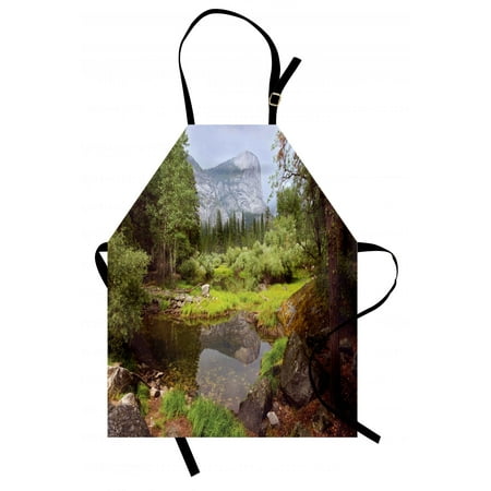 Yosemite Apron Small Spring Forest Distant Mountain Picture of Yosemite National Park Landscape Print, Unisex Kitchen Bib Apron with Adjustable Neck for Cooking Baking Gardening, Green, by (Best Camping Green Mountain National Forest)