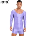 thumbnail image 2 of Traje de baño ajustado para hombre, mono con escote redondo brillante oleoso, traje de baño Mankini de una pieza, ropa para discoteca, traje para gimnasio y Fitness, 2 of 5