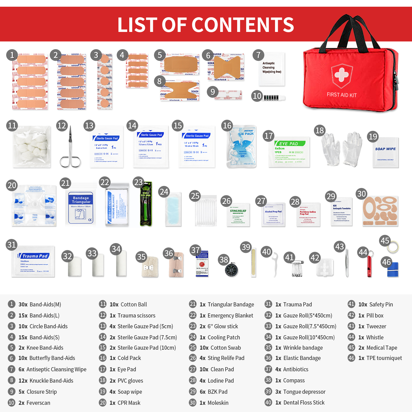 Kitgo 220-Piece Compact First Aid Kit, Red photo 2