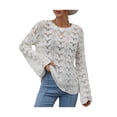 thumbnail image 4 of Txlixc Mujeres Trendy Hollow-Out Tops, Crochet Color sólido Cuello redondo Manga larga Punto Tops con puños acampanados para damas Txlixc  Moda, 4 of 9
