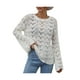 thumbnail image 4 of Txlixc Mujeres Trendy Hollow-Out Tops, Crochet Color sólido Cuello redondo Manga larga Punto Tops con puños acampanados para damas Txlixc  Moda, 4 of 9
