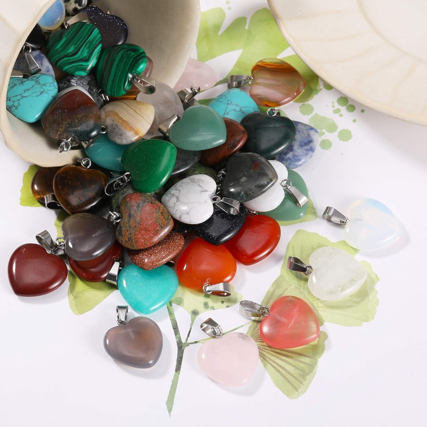100Pcs DIY Crystal Stone Jewelry Necklace Heart Shaped Stone Pendant Beads