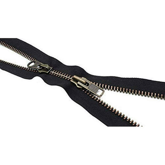 YKK #10 Extra Heavy Duty Antique Brass Black Parka"2-Way" Dual Separating Jacket Zipper - Color: Black #580 - Made in The United States (1 Zipper per Pack) (36" Inches)