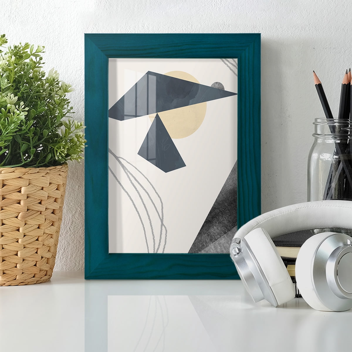 Diamond Slate IV - Framed Print w/glass - Ocean Blue