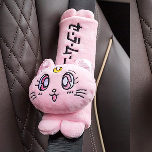 Lindo De Dibujos Animados Reposacabezas De Coche Rosa Luna Gato Almohada Lumbar Asiento Cojín Kawaii Almohadilla Espejo Cubierta