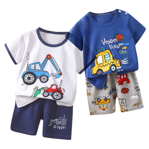 QSXADF Boys 2 Piece Outfits Tops and Shorts Set Summer Short Sleeve 1 Top 1 Pant 2 Piece Outfit Children's Clothing Set Summer Outfits