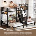 thumbnail image 3 of DTTRA Twin Over Twin Triple Bunk Bed, Heavy Duty Metal Frame with Storage Stairs, Black, 3 of 8