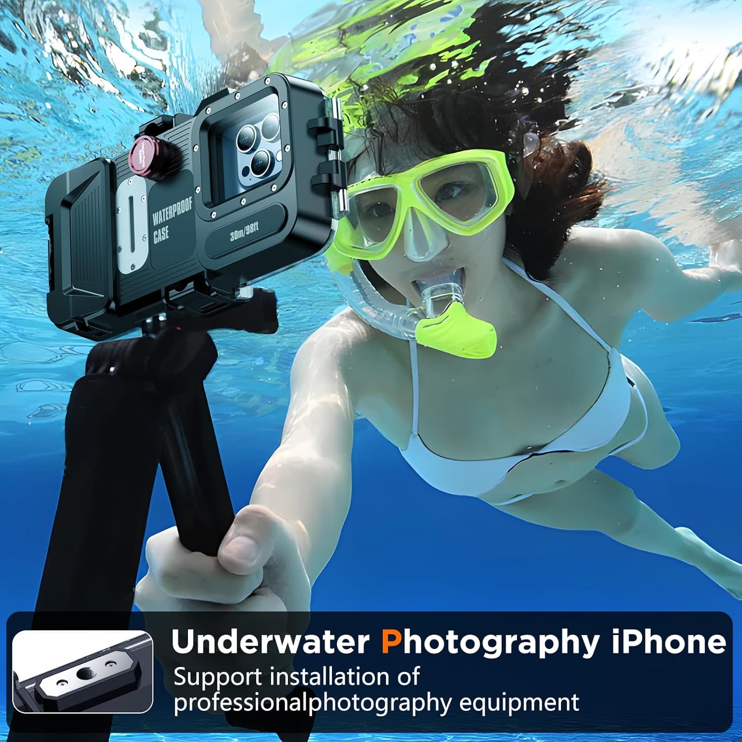 Bluetooth 30 Meter Deep Waterproof Case Compatible with All iPhone Series,Snorkeling Underwater Case 30M Operated Underwater Photo Video, for All iPhone  and Samsung Galaxy