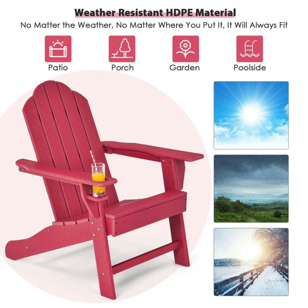 YYAo Outdoor Adirondack Chair with Built-in Cup Holder for Backyard Porch-Red
