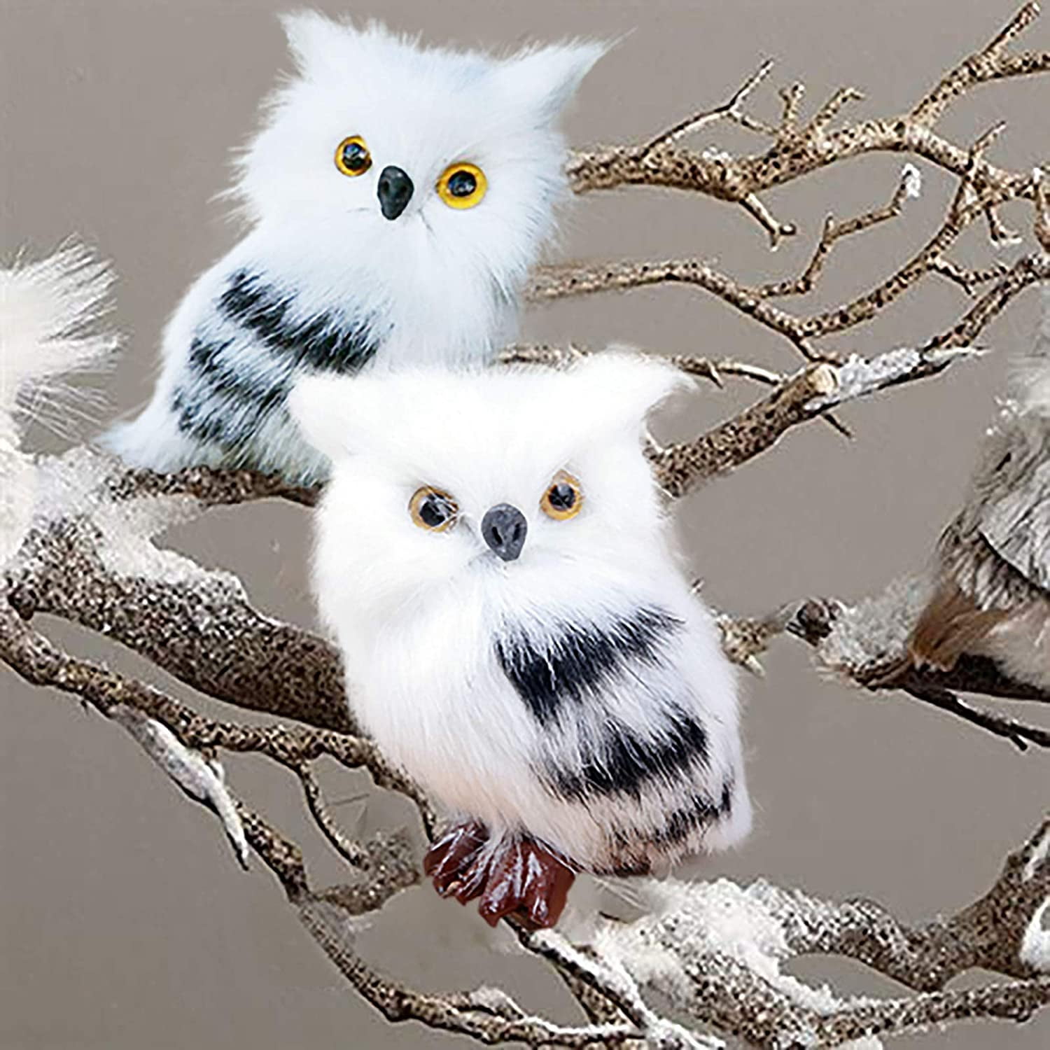 Fun White Fluff Round Baby Owl Ornament with Legs 3 3/4 your choice