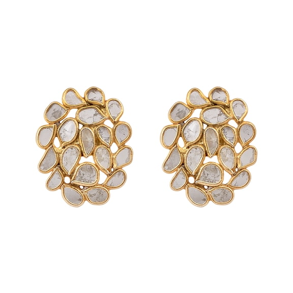Mooneye 2.00 Ctw Slice Diamond Polki 925 Sterling Silver Gold Plated Women Gift Studs Earrings