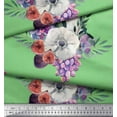 thumbnail image 2 of Soimoi Green Rayon Fabric Leaves & Anemone Floral Printed Craft Fabric by the Yard 42 Inch Wide, 2 of 3