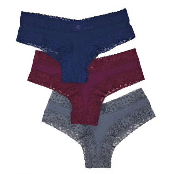 Victoria's Secret Lace Cheeky Panty Set of 3 Medium Navy / Wine / Dark Gray