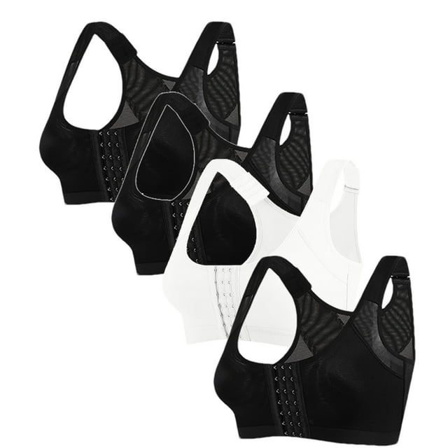 Xfvqtps 4PC Large Size Sports Bras for Women Back Mesh Cross Buckle Strap Front Multi Row Buckle No Underwire Breathable Yoga Bra Multicolor-05