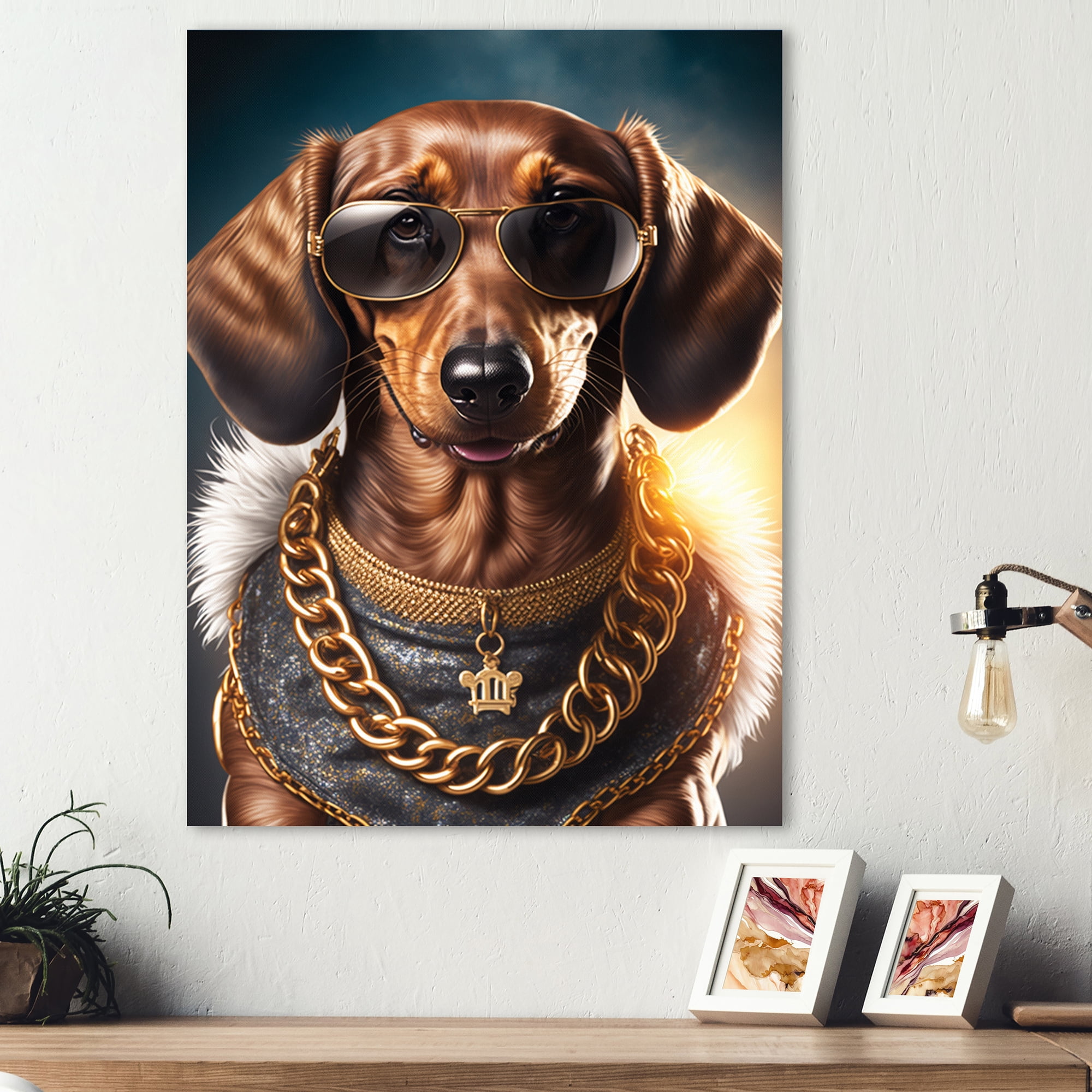Designart Dachshund Gangster In NYC V Canvas Wall Art
