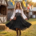 thumbnail image 4 of Womens Off Shoulder Renaissance Dress Bell Sleeves Vintage Medieval Peasant Long Dresses Halloween Pirate Costume(Black2XL), 4 of 6