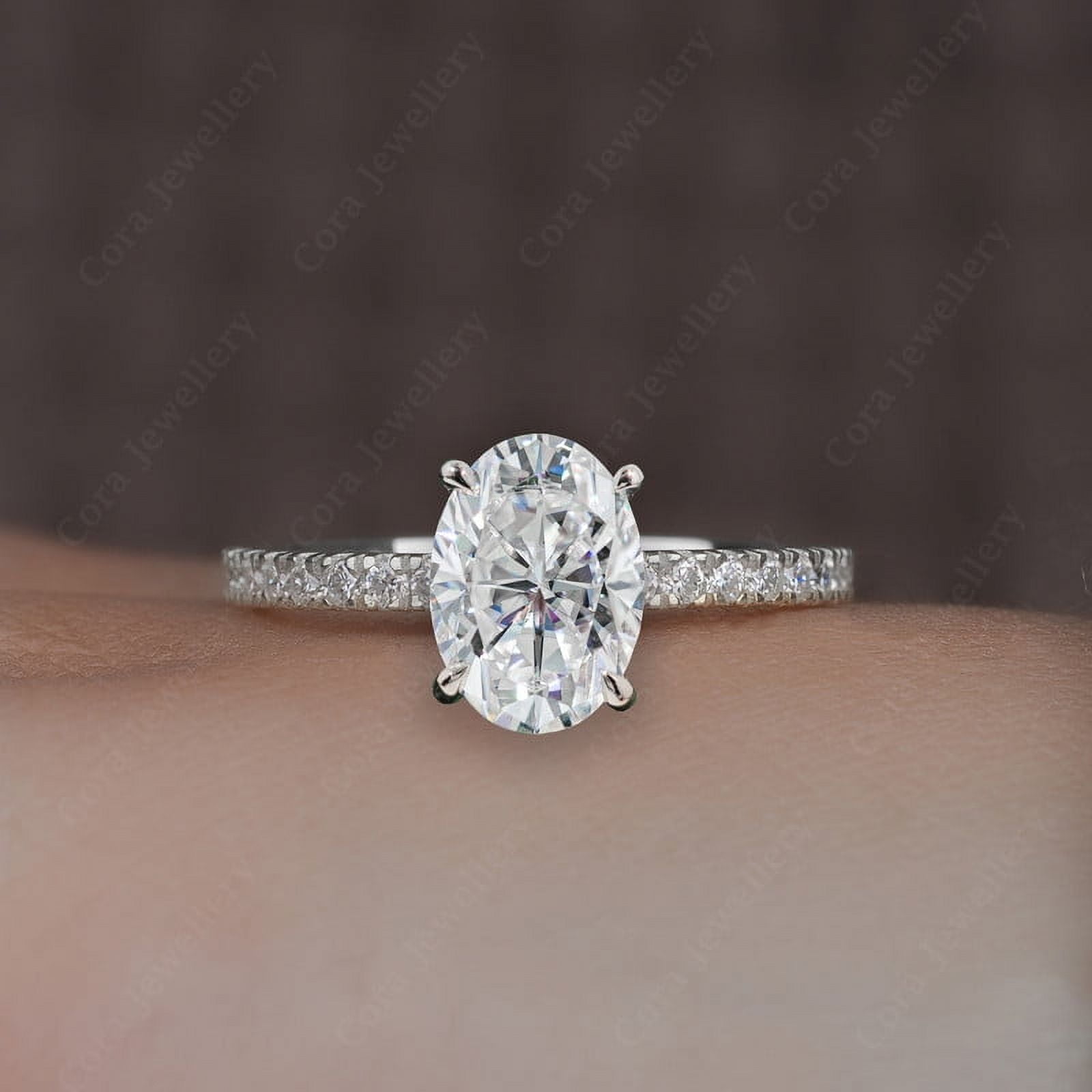 Cora Jewellery 2.75TCW Oval Hidden Halo Engagement Ring For Women, 10K White Gold, 8.5 US