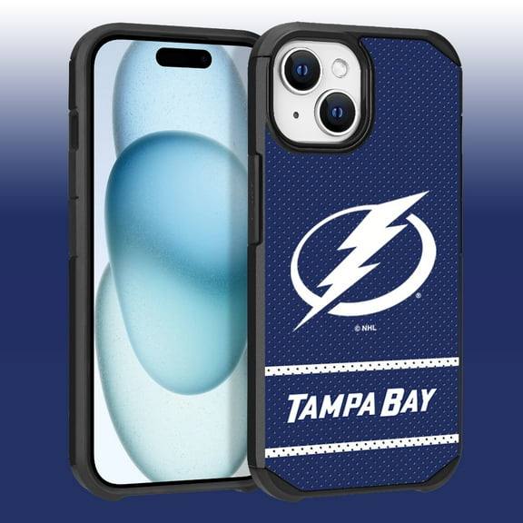 Apple iPhone 15 - NHL Licensed Tampa Bay Lightning Team Logo on Jersey Textured Dual Layer Case