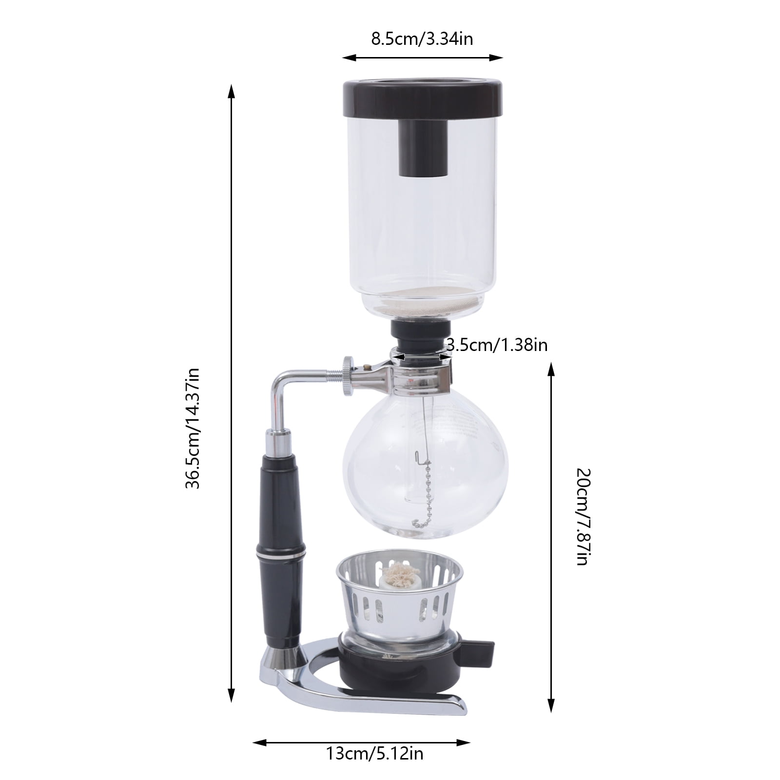 Black Glass Stainless Steel 13x36.5cm Siphon Coffee Pot 360ml Alcohol Lamp Coffee Maker Retro Coffee Set