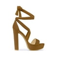 thumbnail image 3 of BLISSFUL STEP Women's Lace Up Platform Block Heel Sandals Brown (Size 9), 3 of 7