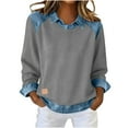 thumbnail image 4 of Dgankt Womens Clothes Women's Western Shirts Solid Color Casual Loose Long-Sleeve Top Collared Denim Patchwork Stitching Fashion Sweatshirt Pullover Top S-2XL, 4 of 8
