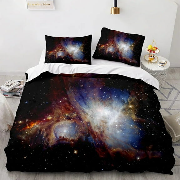 Galaxy Duvet Cover Set King Size Starry Sky Decor Multicolor Nebula Polyester Comforter Cover Glitter Star for Boys