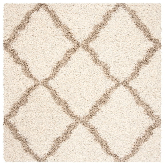 SAFAVIEH Daley Geometric Plush Shag Area Rug, Ivory/Beige, 4' x 4' Square