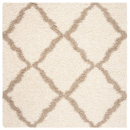 SAFAVIEH Daley Geometric Plush Shag Area Rug, Ivory/Beige, 4' x 4' Square