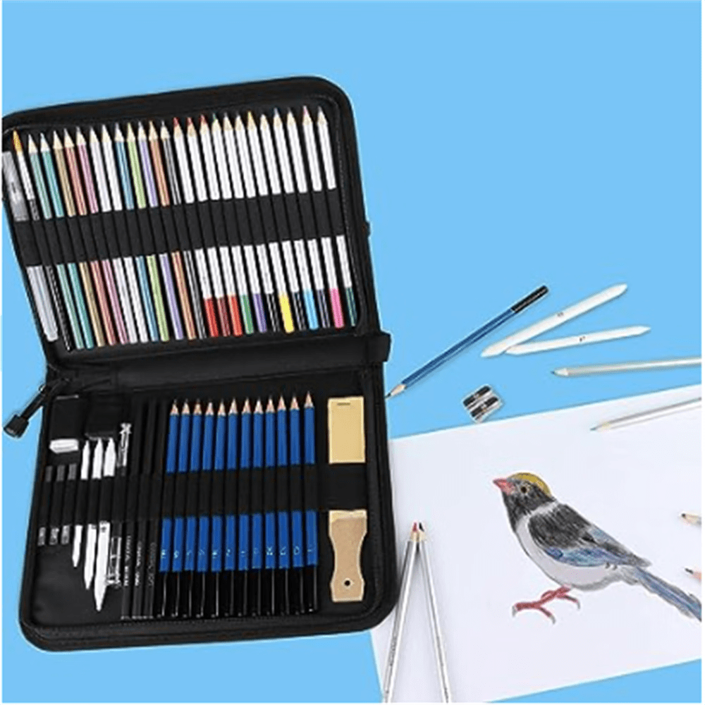 ZOUYUE 51-Piece Drawing Art Pencils, 51PCS Drawing & Art Supplies Kit for Kids, Complete Artist Kit, Include Graphite Pencils, Metallic Color Pencils, Water-soluble Pencils for Kids Adult Teens Artist