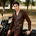 thumbnail image 5 of Dream Apparel Mens Leather Motorcycle Vest for Riding, Biker Vest Black Club Vest with Pockets Brown Side Laces, 5 of 10