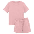 thumbnail image 3 of BOOMNY Girls 2 Peice Outfit Set Summer Clothes Set for Girls Short Sleeve Casual Solid Color Tops Shorts Cozy Kids Dailywear, 3 of 6