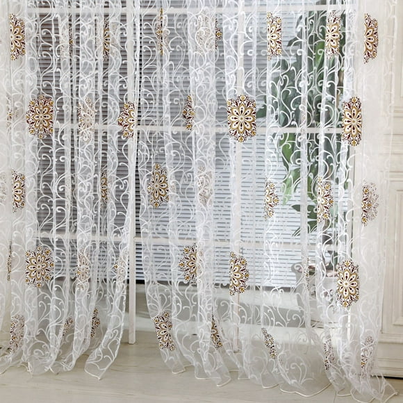 Bohemian Khaki Macrame Tab Top Sheer Curtain, 39" x 78"